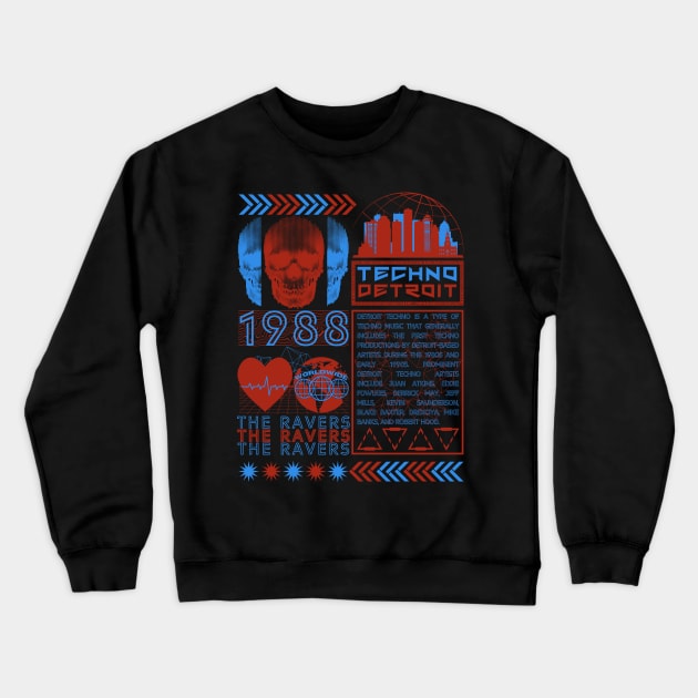 Detroit Techno - Techno Music - Techno Merch Crewneck Sweatshirt by THE RAVERSBRAND